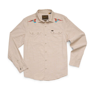 Howler Brothers Mens Crosscut Deluxe Snapshirt Parrot Patrol: Dune Chambray