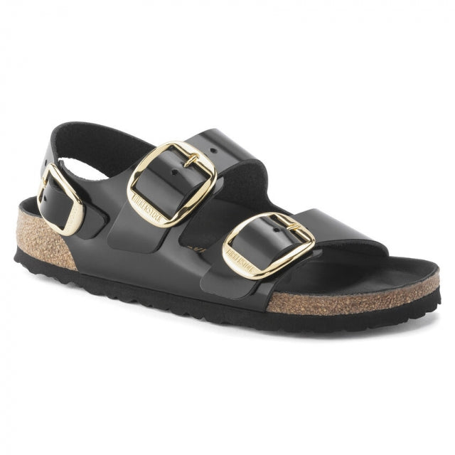 Birkenstock Womens Milano Big Buckle Oiled Leather High Shine Black