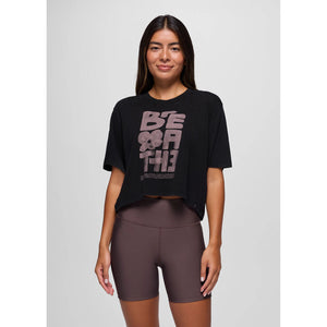 Prana Womens Everyday Graphic Crop Tee Black / Carob Breathe