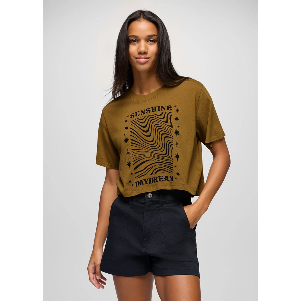 Prana Womens Everyday Graphic Crop Tee Retro Olive unshine Daydream / S