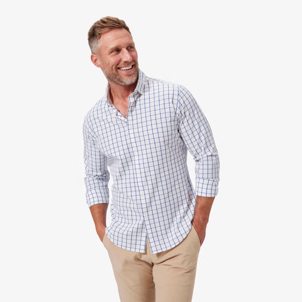 Mizzen+Main Men's Leeward No Tuck Dress Shirt White Navy Windowpane