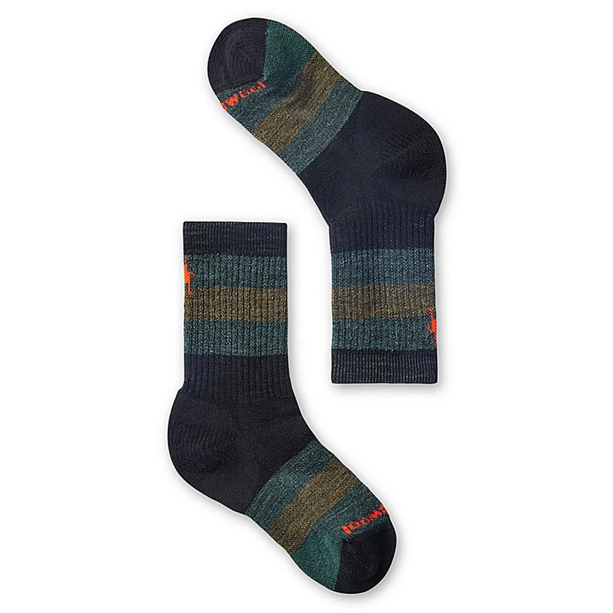 Smartwool Kids' Hike Full Cushion Striped Crew Socks Black/ilitary Olive / M