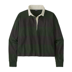 Patagonia Womens Long-Sleeved Rugby Shirt Wide tripe: Old Growth Green / S