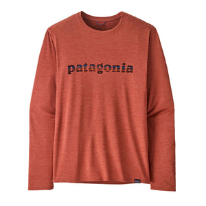 Patagonia Mens Long-Sleeved Capilene Cool Daily Graphic Shirt 73 Text Logo: Potters Red X-Dye