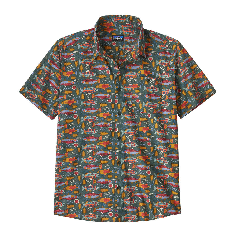 Patagonia Mens Go To Shirt Salmon Energy: Old Growth Green