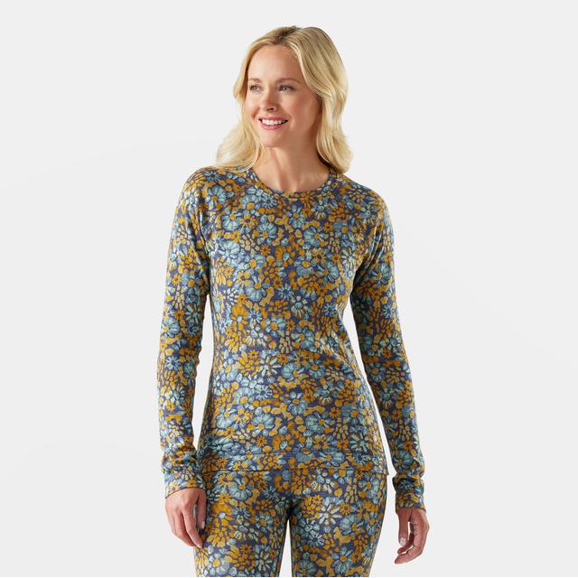 Smartwool Womens Classic Thermal Merino Base Layer Crew P99 Pacific Blue Floral