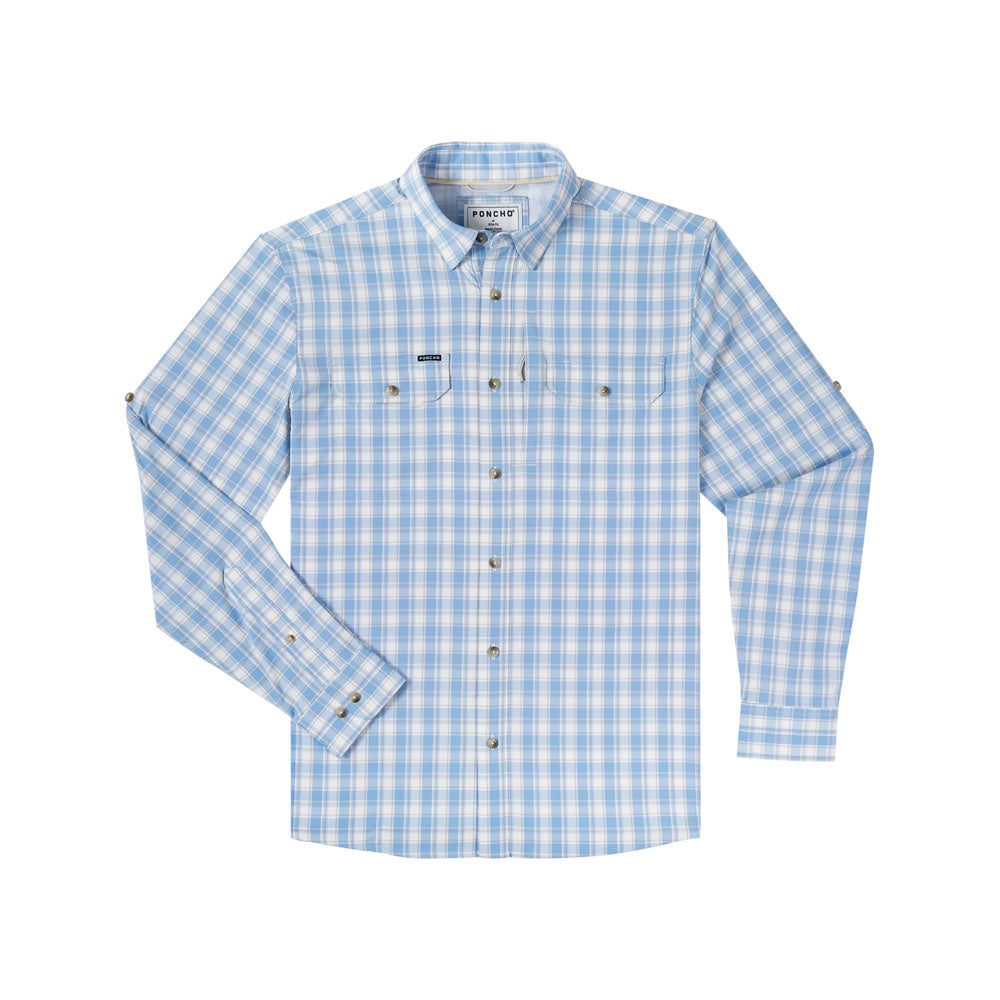 Poncho Mens The Snake River Baby Blue and White Plaid