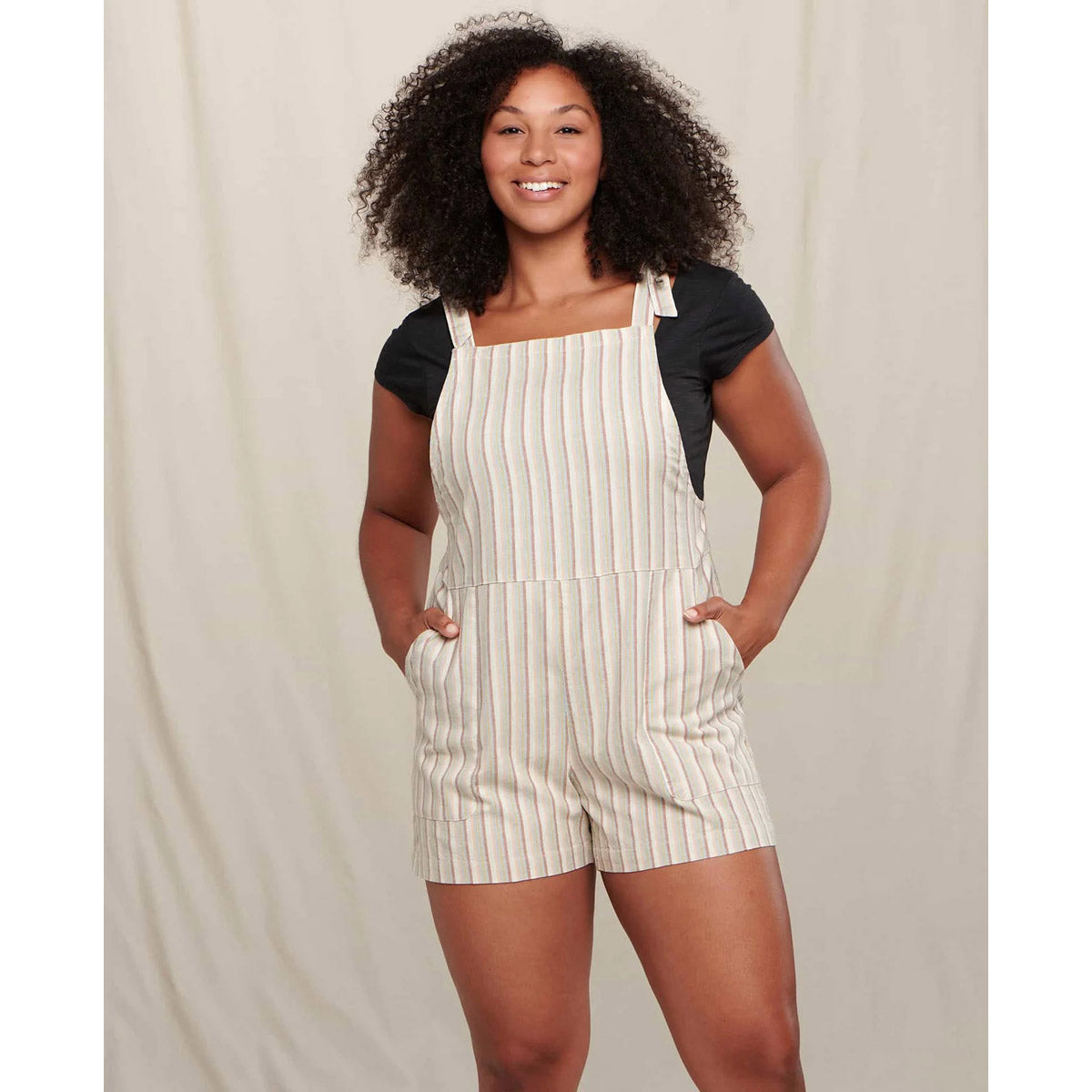 Toad&Co. Women's Taj Hemp Shorterall Egret Thin Stripe