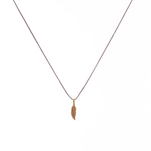 Bronwen Tiny Charm Necklace - 16" Feather - Taupe/Gold