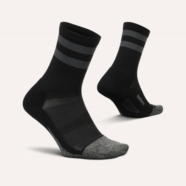 Feetures! Elite Light Cushion Mini Crew Black High Top Stripe