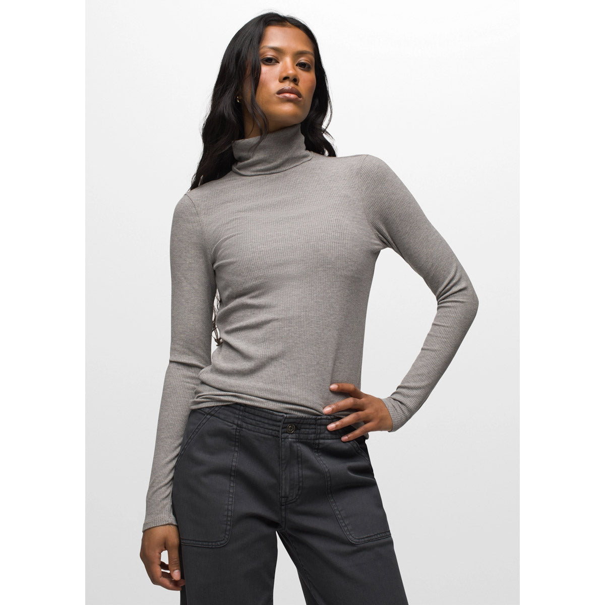 Prana Women's Foundation Rib Turtleneck Heather Grey