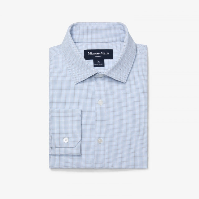 Mizzen+Main Mens Leeward Dress Shirt 0969 Light Blue Mini Plaid