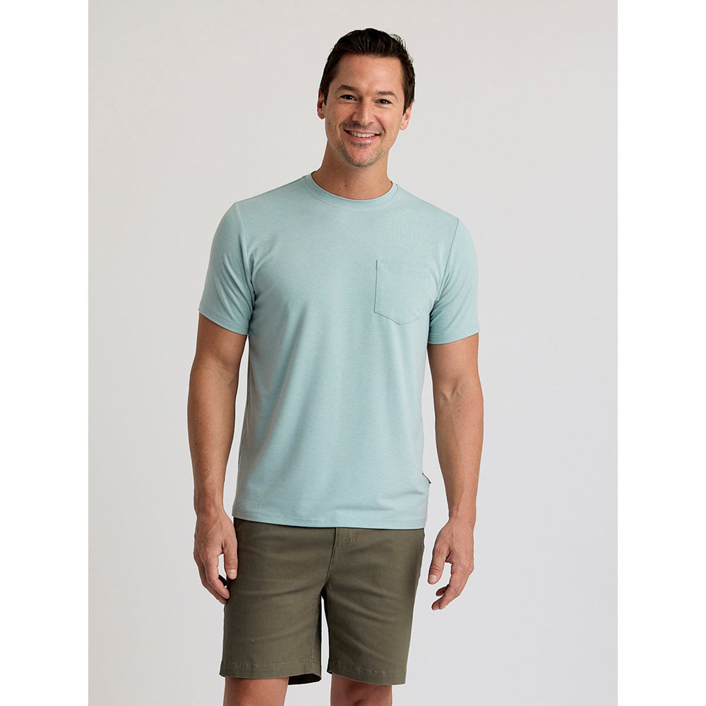Free Fly Apparel Mens Bamboo Flex Pocket Tee Heather Ocean Mist