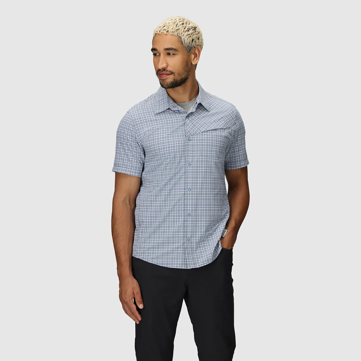 Outdoor Research Mens Astroman Short Sleeve Sun Shirt Galactic Plaid