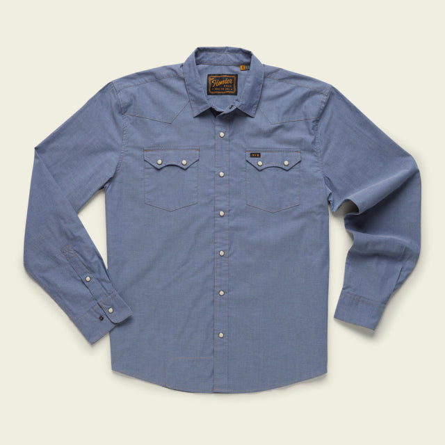 Howler Brothers Mens Crosscut Snapshirt Classic Blue Chambray