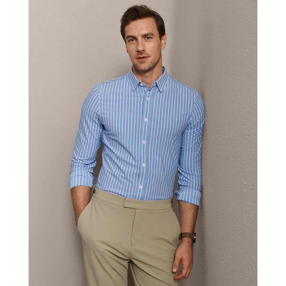 Rhone Mens Commuter Pro Cotton Shirt - Classic Fit Blue Oxford Stripe