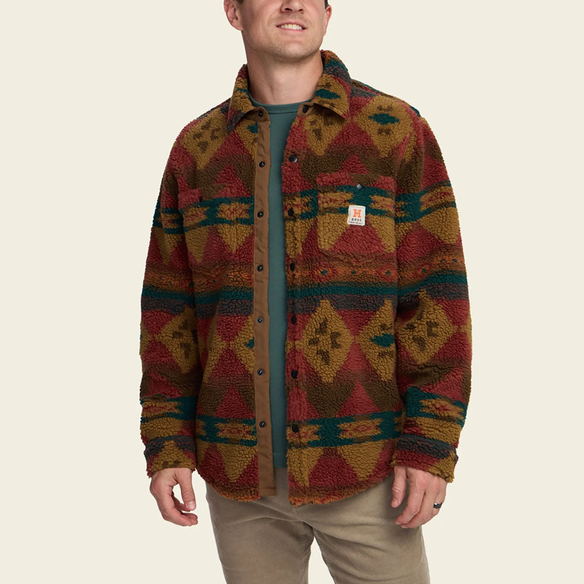 Howler Brothers Mens Allegheny Fleece Overshirt Mitla Motifs : Brick