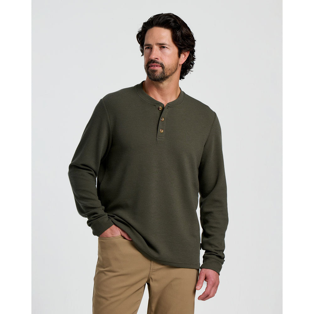 Free Fly Apparel Mens Waffle Long Sleeve Henley Dark Forest
