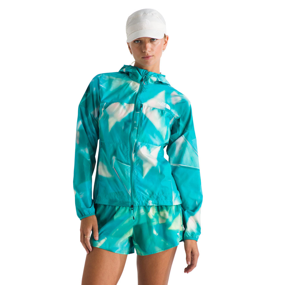 The North Face Womens Higher Run Wind Jacket Galactic Blue Prisms Print