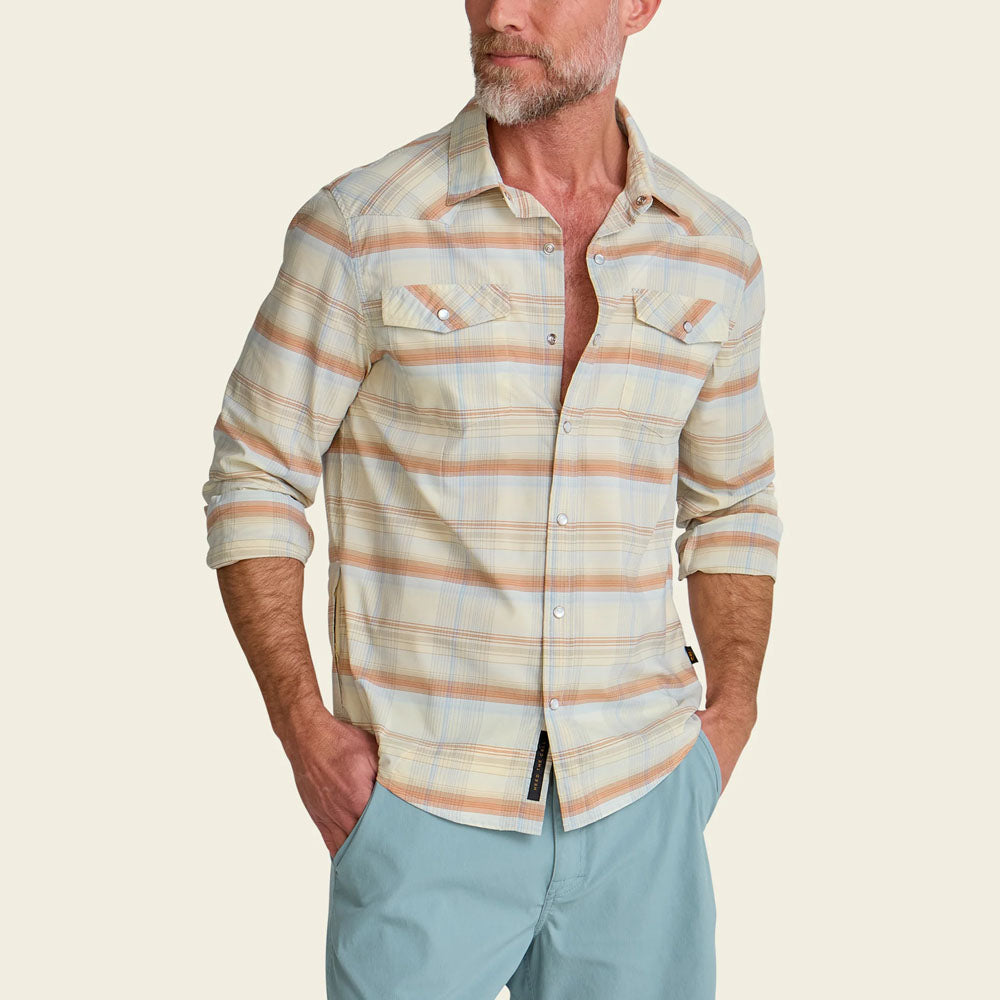 Howler Brothers Mens H Bar B Tech Longsleeve Cameron Plaid: Cream