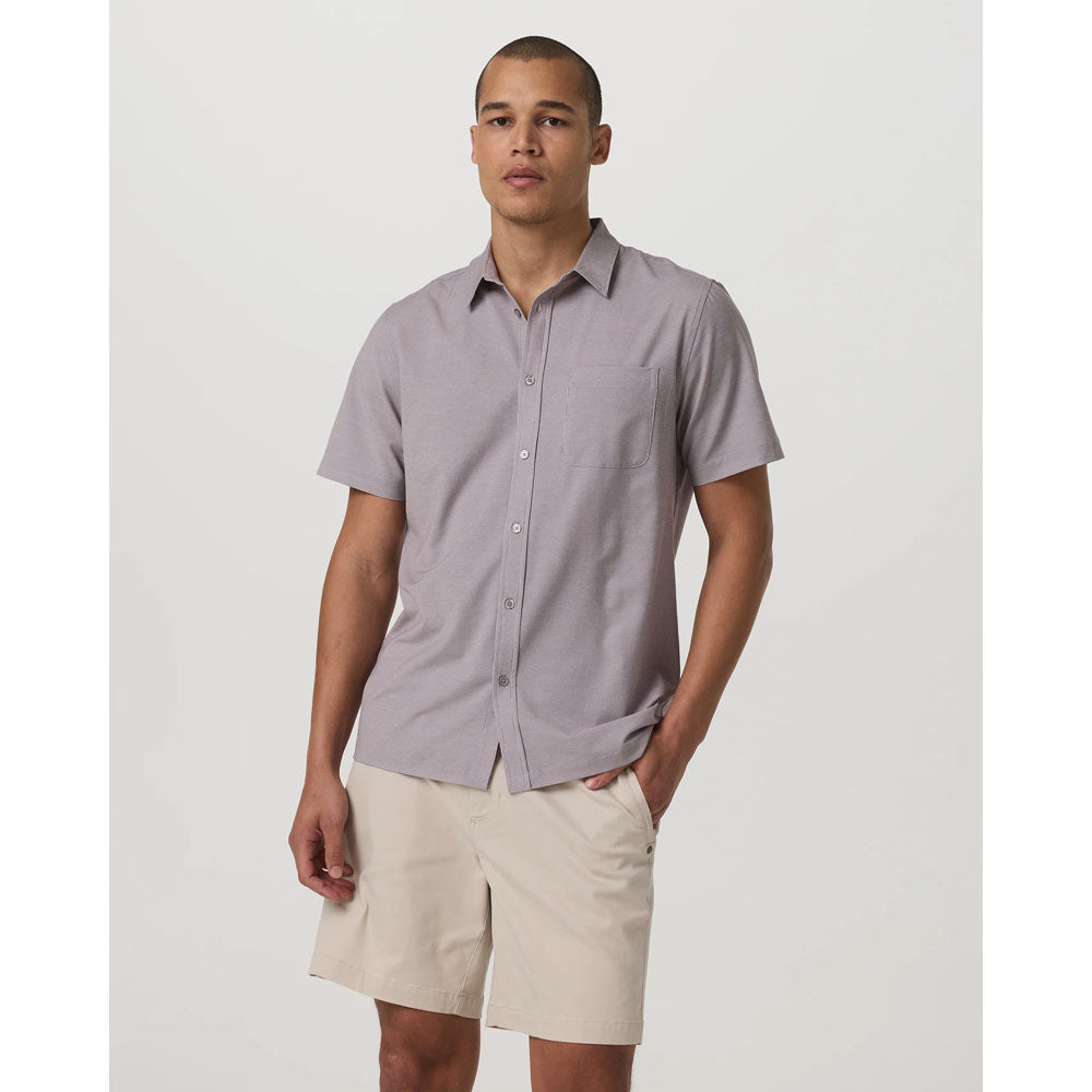 Vuori Mens Short Sleeve Bridge Button-Down Sable Mini Stripe