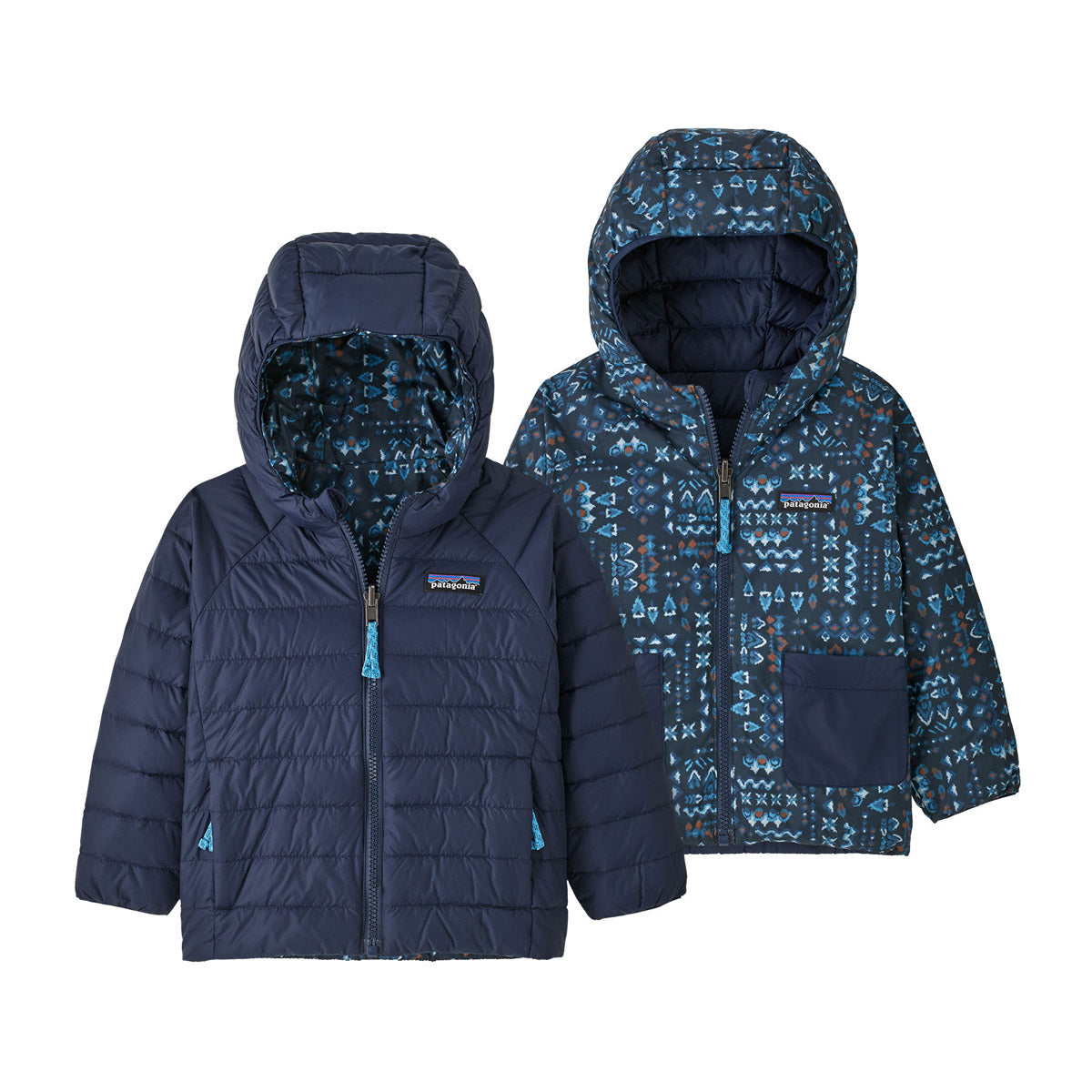 Patagonia Baby Reversible Down Sweater Hoody Wandering Woods: Tidepool Blue