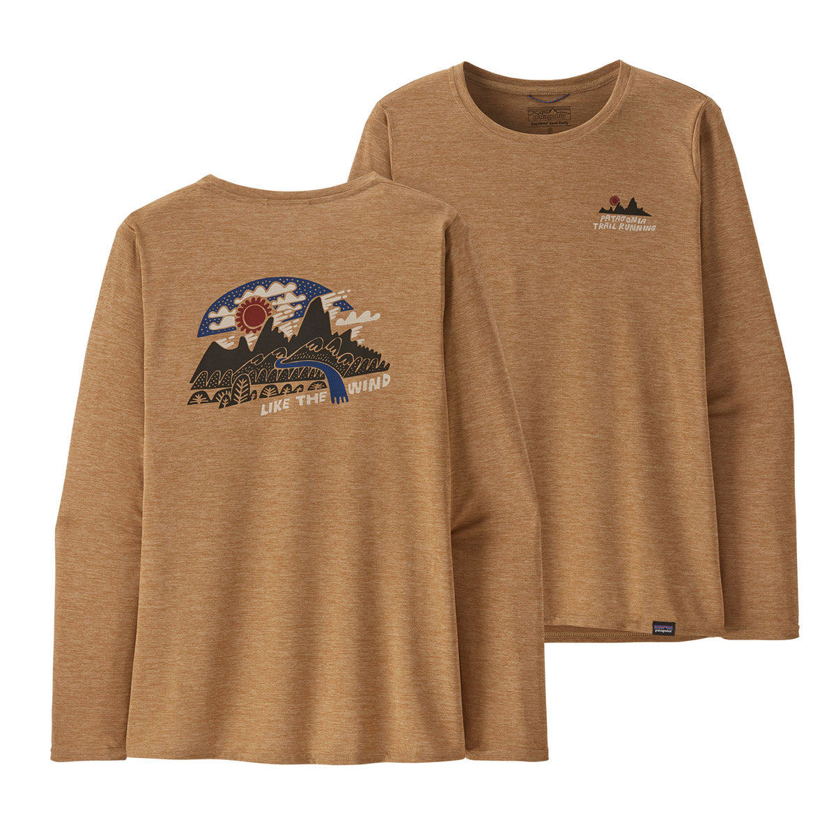 Patagonia Women&#39;s Long-Sleeved Cap Cool Daily Graphic Shirt - Lands ike the Wind: Tinamou Tan X-Dye / L