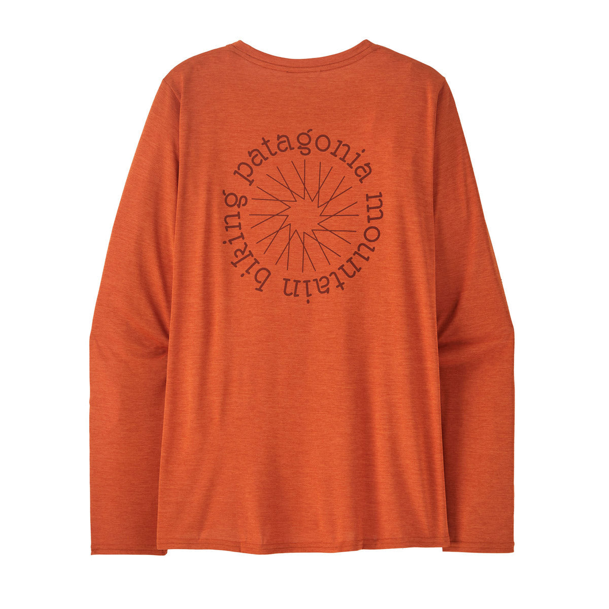 Patagonia Women's Long-Sleeved Capilene Cool Daily Graphic Shirt - Lands poke Stencil: Redtail Rust X-Dye / S