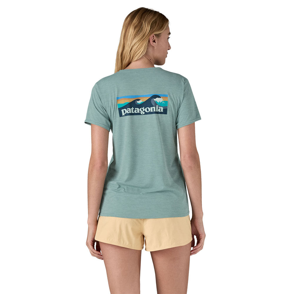 Patagonia Womens Capilene Cool Daily Graphic Shirt - Waters Boardshort Logo: Thermal Blue X-Dye