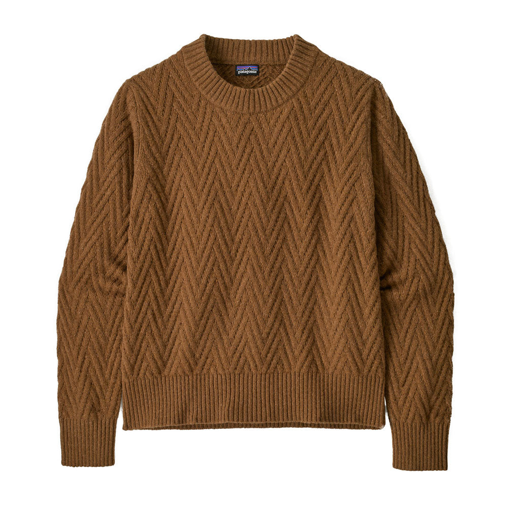 Patagonia Womens Recycled Wool-Blend Crewneck Sweater Chevron Cable: Deer Brown