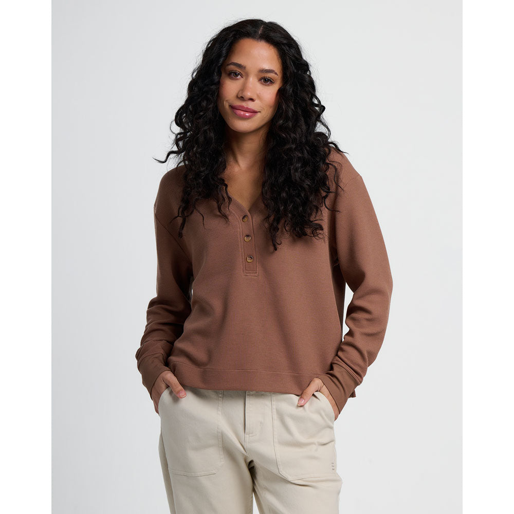Free Fly Apparel Womens Waffle Long Sleeve Henley Nutmeg