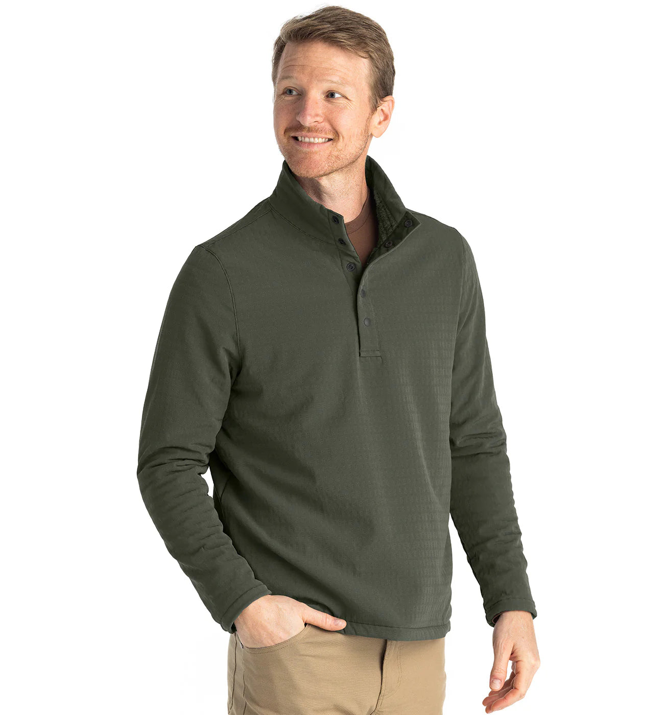Free Fly Apparel Men's Gridback Fleece Snap Pullover Dark Olive