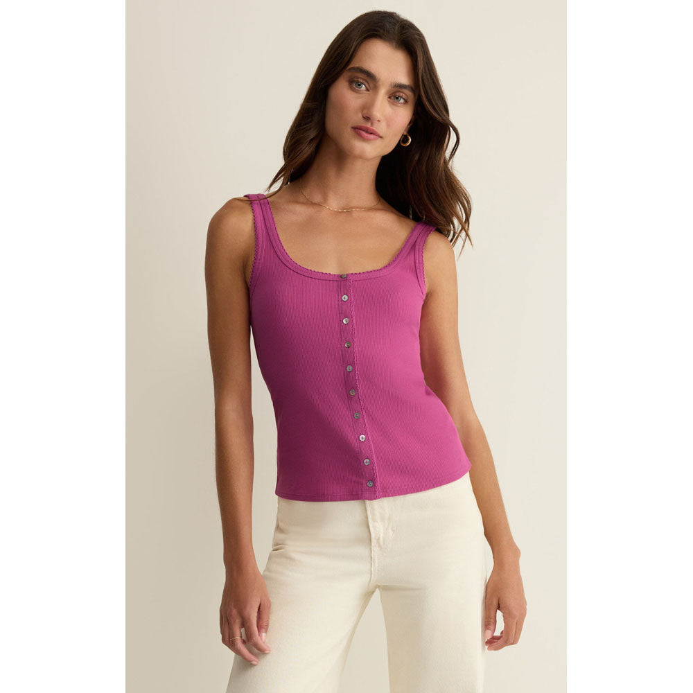 Z Supply Womens Niko Scallop Rib Tank Top Berry Blush
