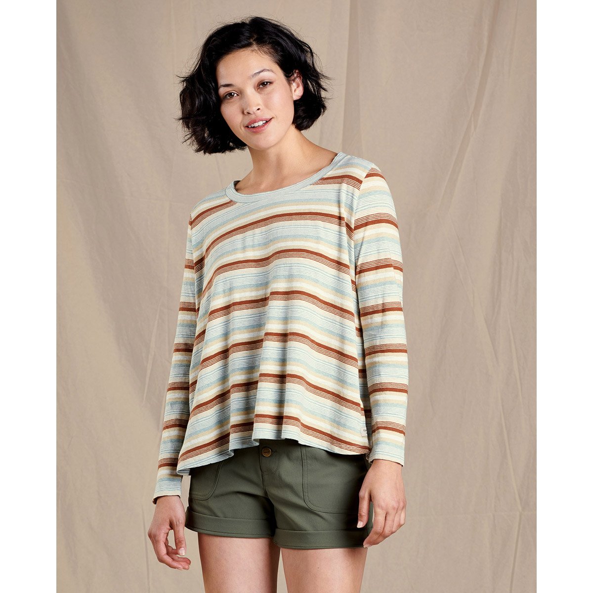 Toad&Co. Women's Grom Swing 3/4 Tee Egret Stripe