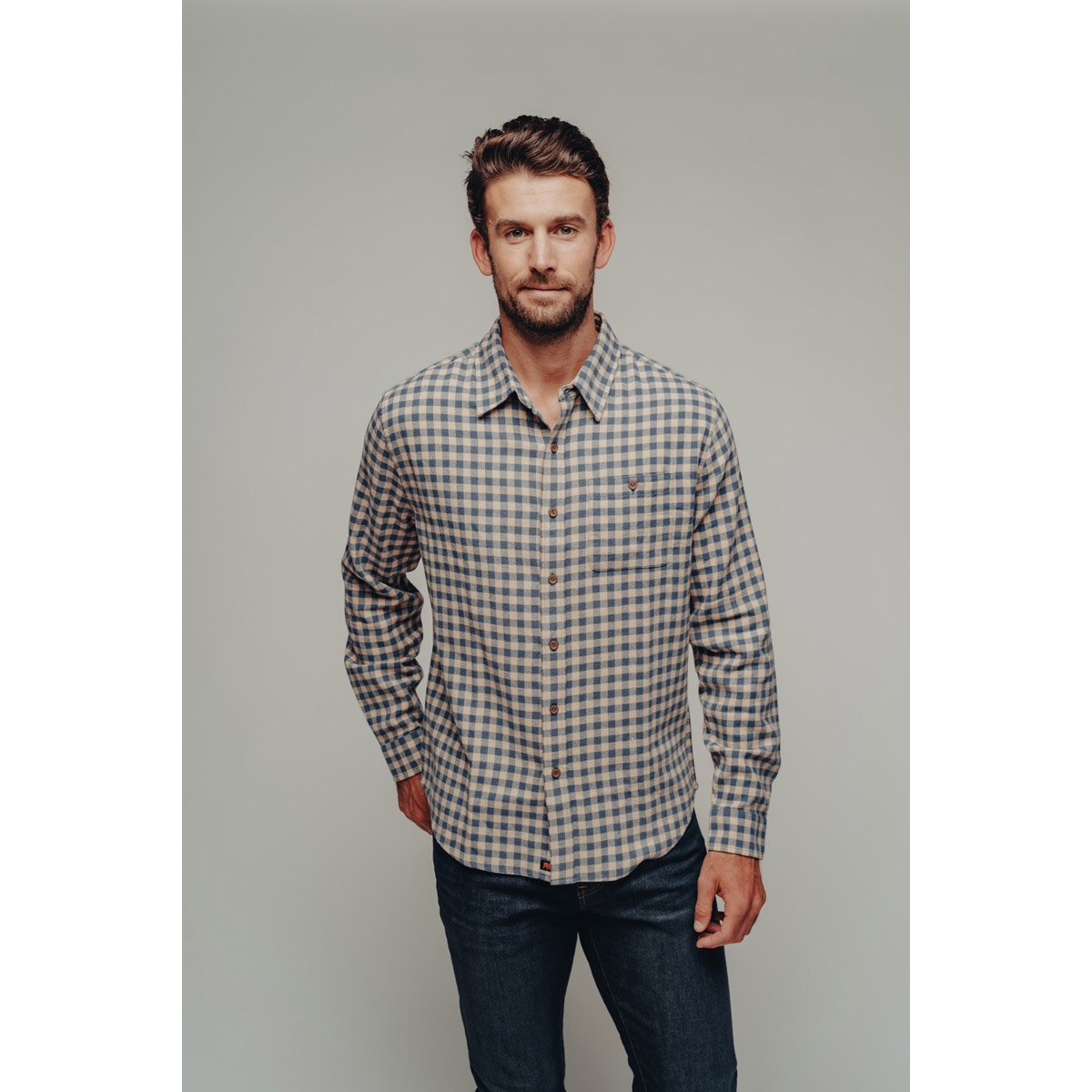 The Normal Brand Men's Stephen Button Up Shirt Khaki Plaid