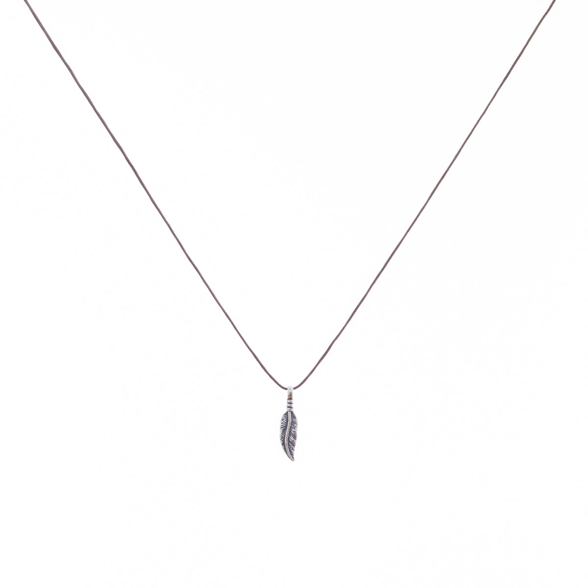 Bronwen Tiny Charm Necklace - 16" Feather - Taupe/Silver