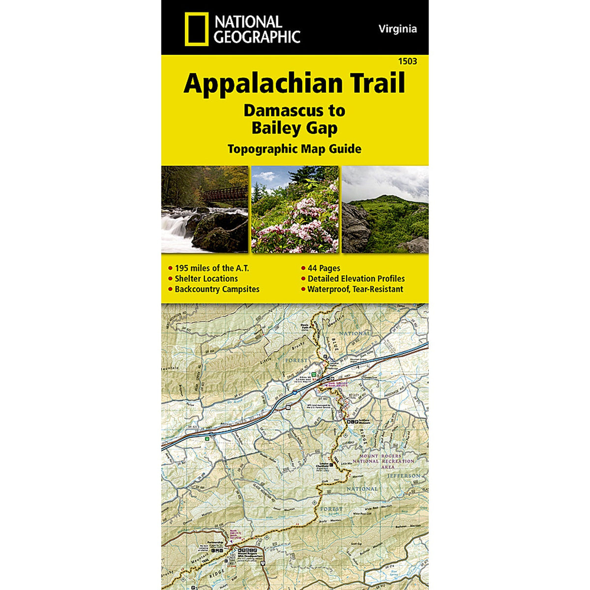 Appalachian Trail Map, Damascus to Bailey Gap [Virginia]-National Geographic Maps-Uncle Dan&#39;s, Rock/Creek, and Gearhead Outfitters